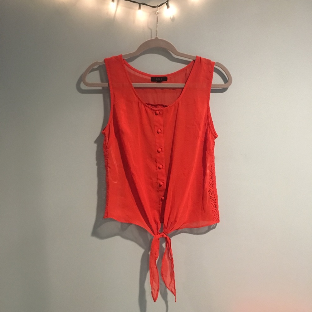 🍊Blood Orange Buttoned Boho Tied Blouse-Tank🍊
